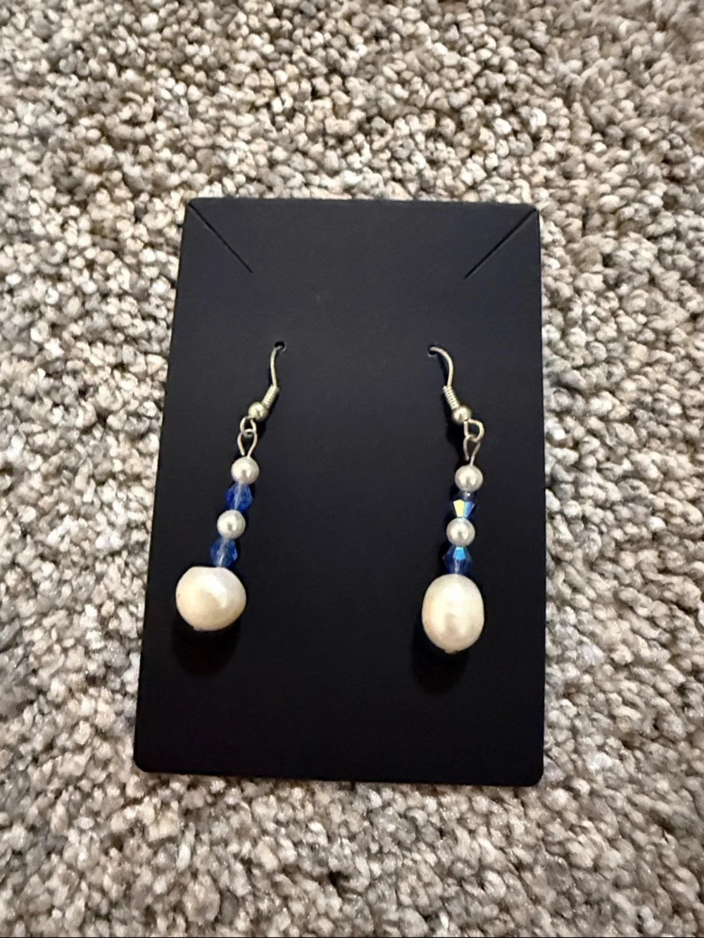 Earrings Pearl-Like Blue Crystal Bead Drop Dangle Women Jewelry